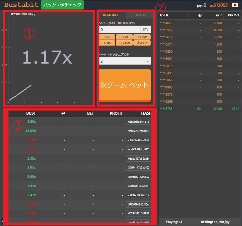 バスタビットのプレイ画面