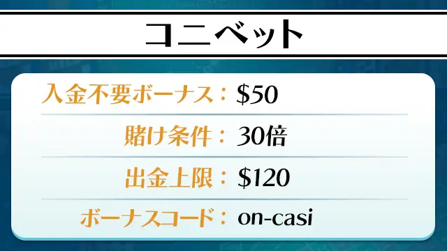 コニベットの入金不要ボーナス評価